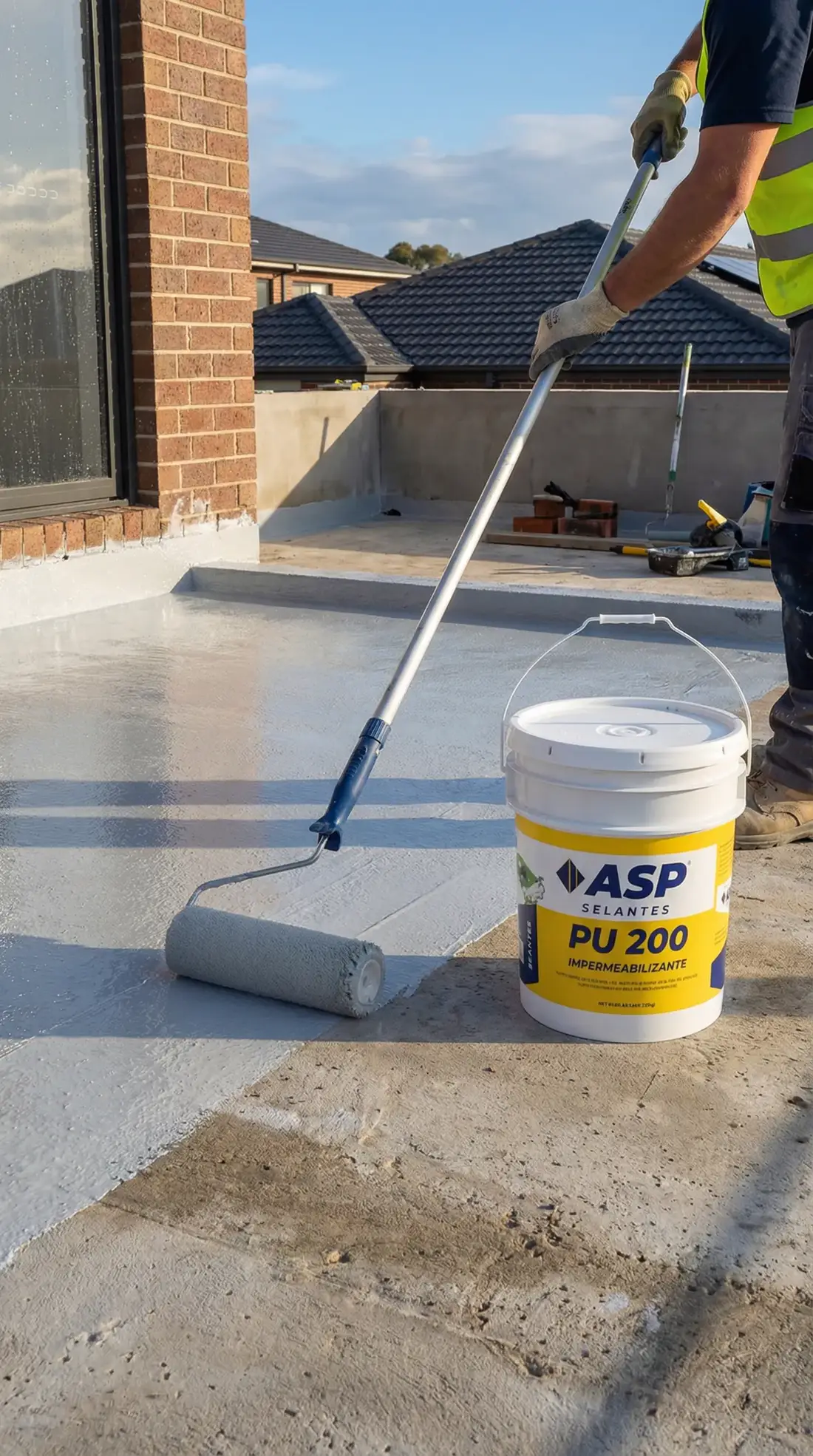 Aplicação de impermeabilizante ASP PU 200 em laje